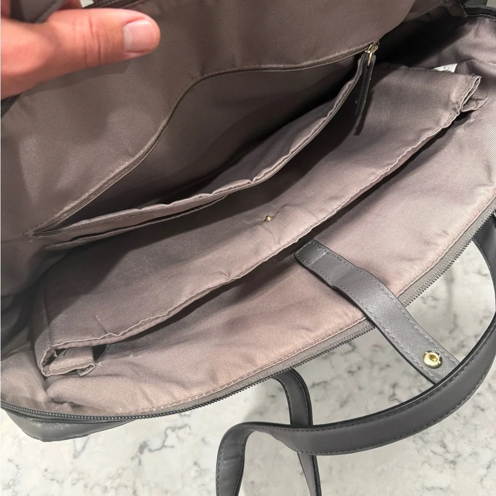 Gray Leather Work Tote Bag